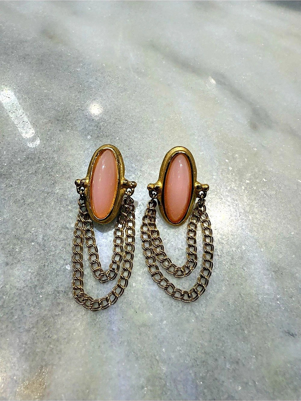 Vintage Givenchy Pink & Gold Chain Drop Earrings